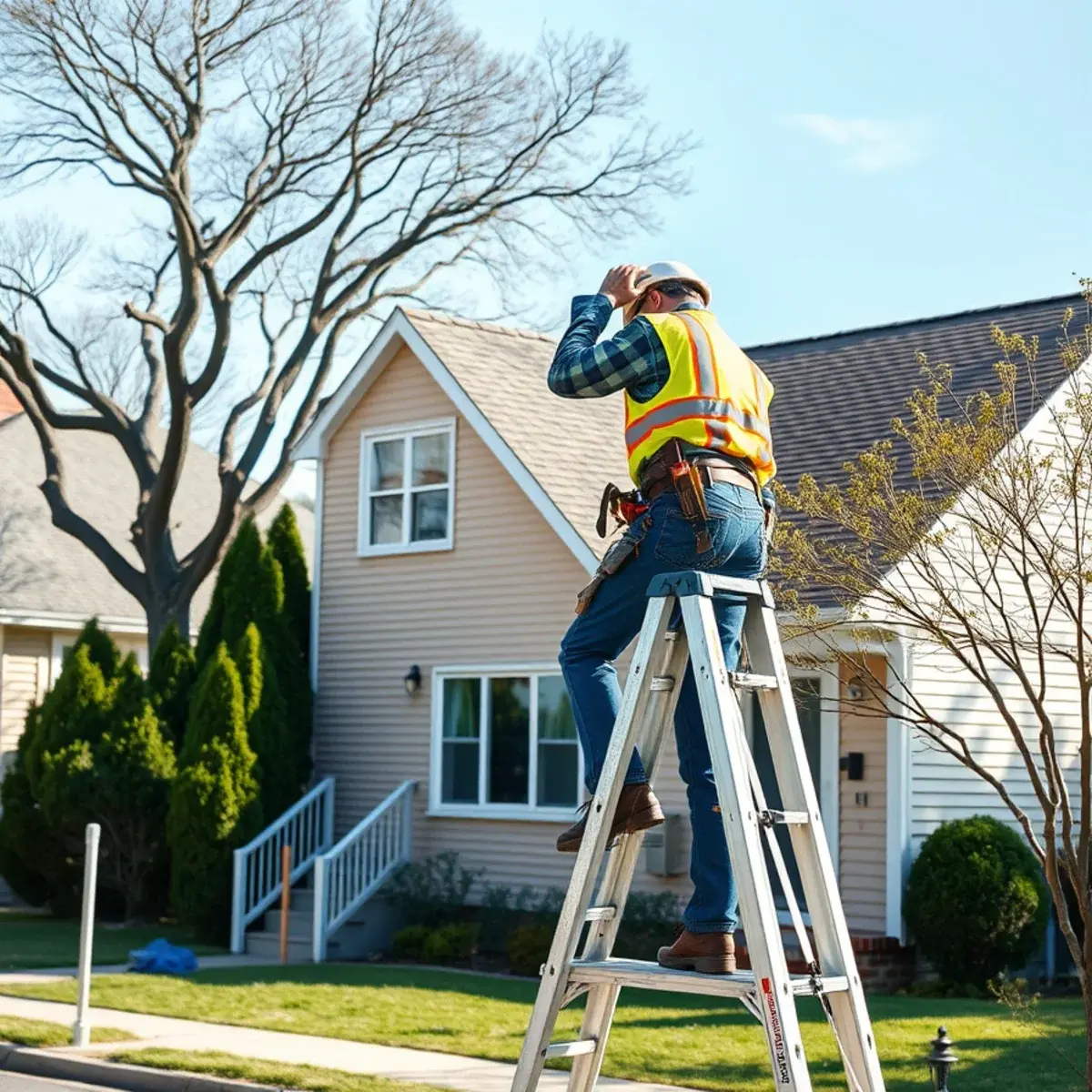 Roofing contractor working on a home in Babylon, NY
