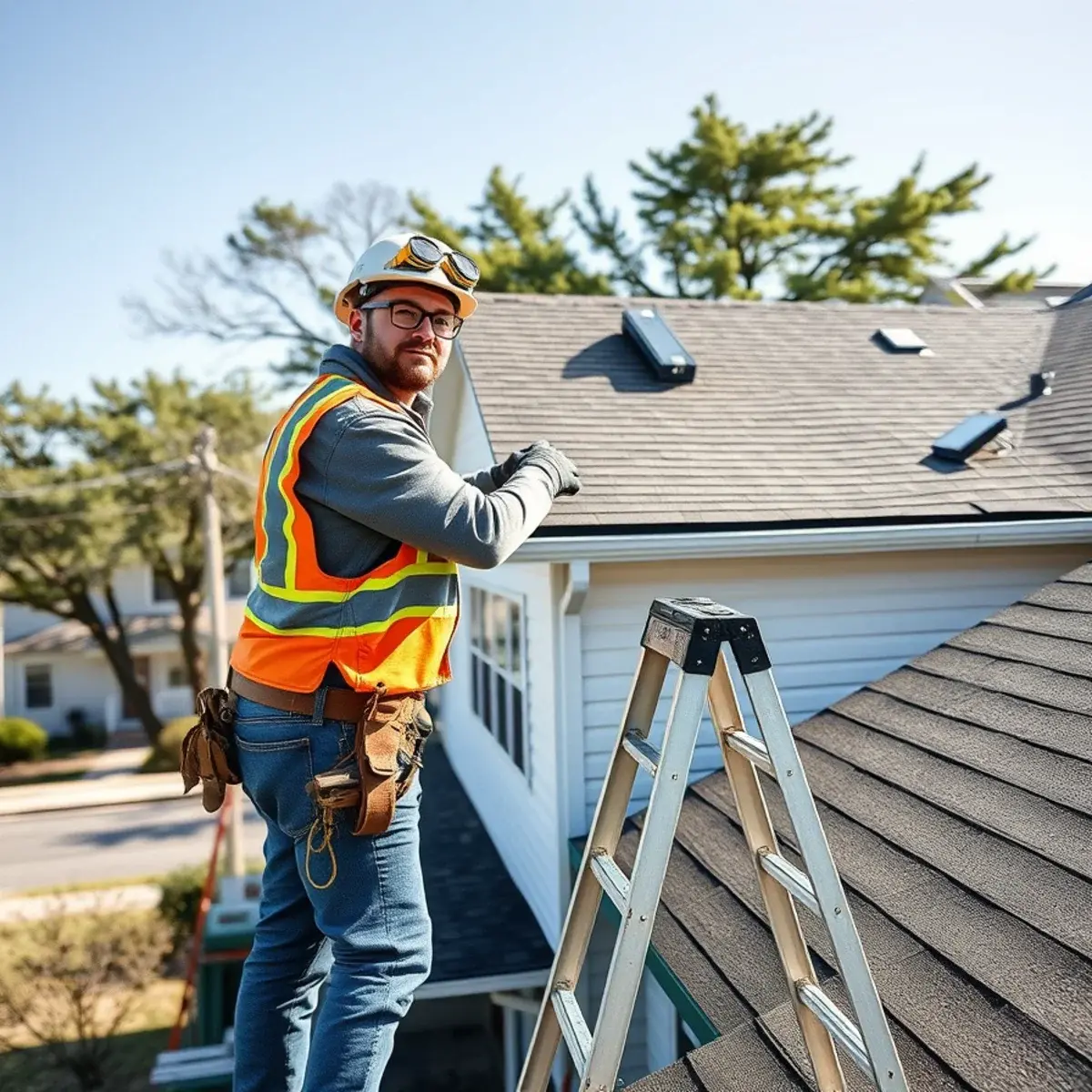 Roofing contractor working on a home in Bayville, NY