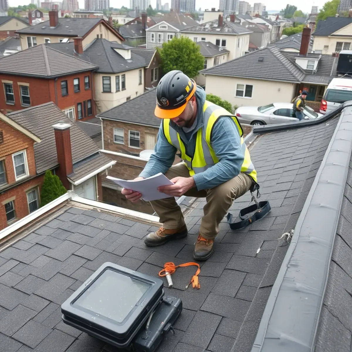 Storm damage roof repair near Bellerose, NY
