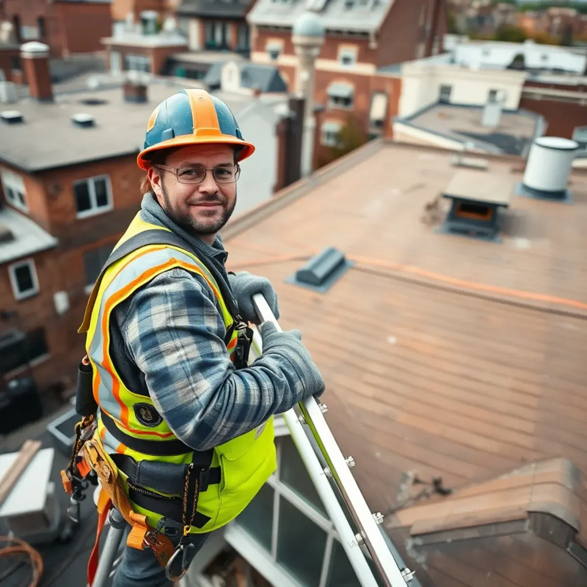 Roofing contractor working on a home in Bellerose, NY