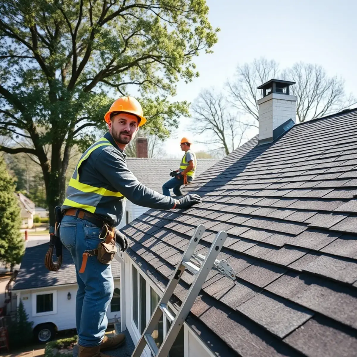 Roofing contractor working on a home in Blauvelt, NY