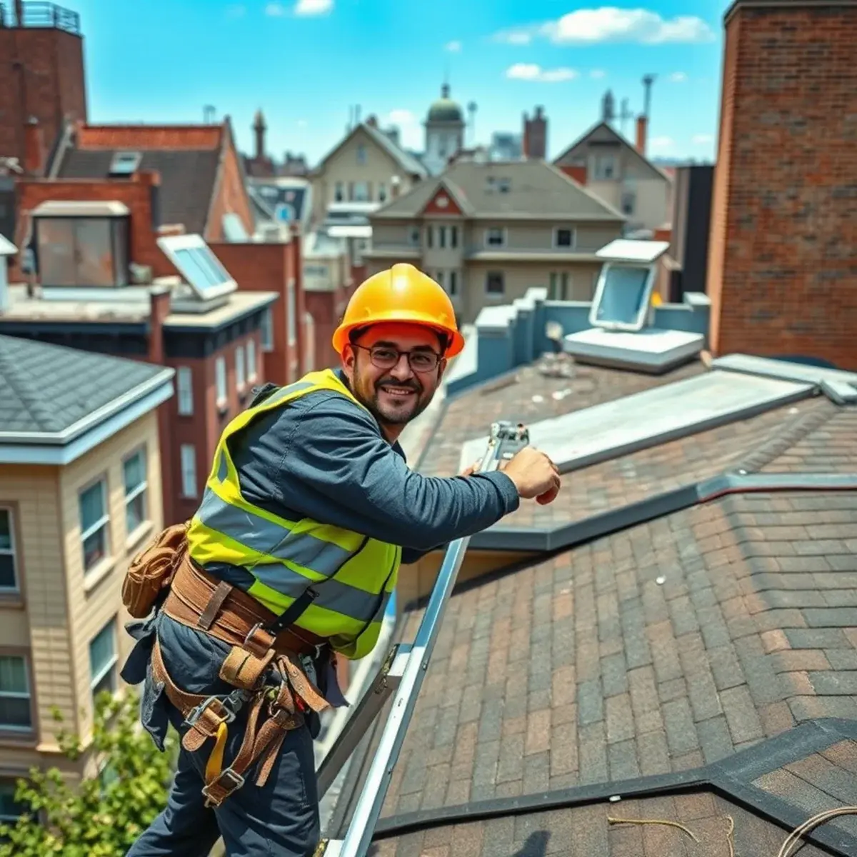 Roofing contractor working on a home in Borough Park, NY