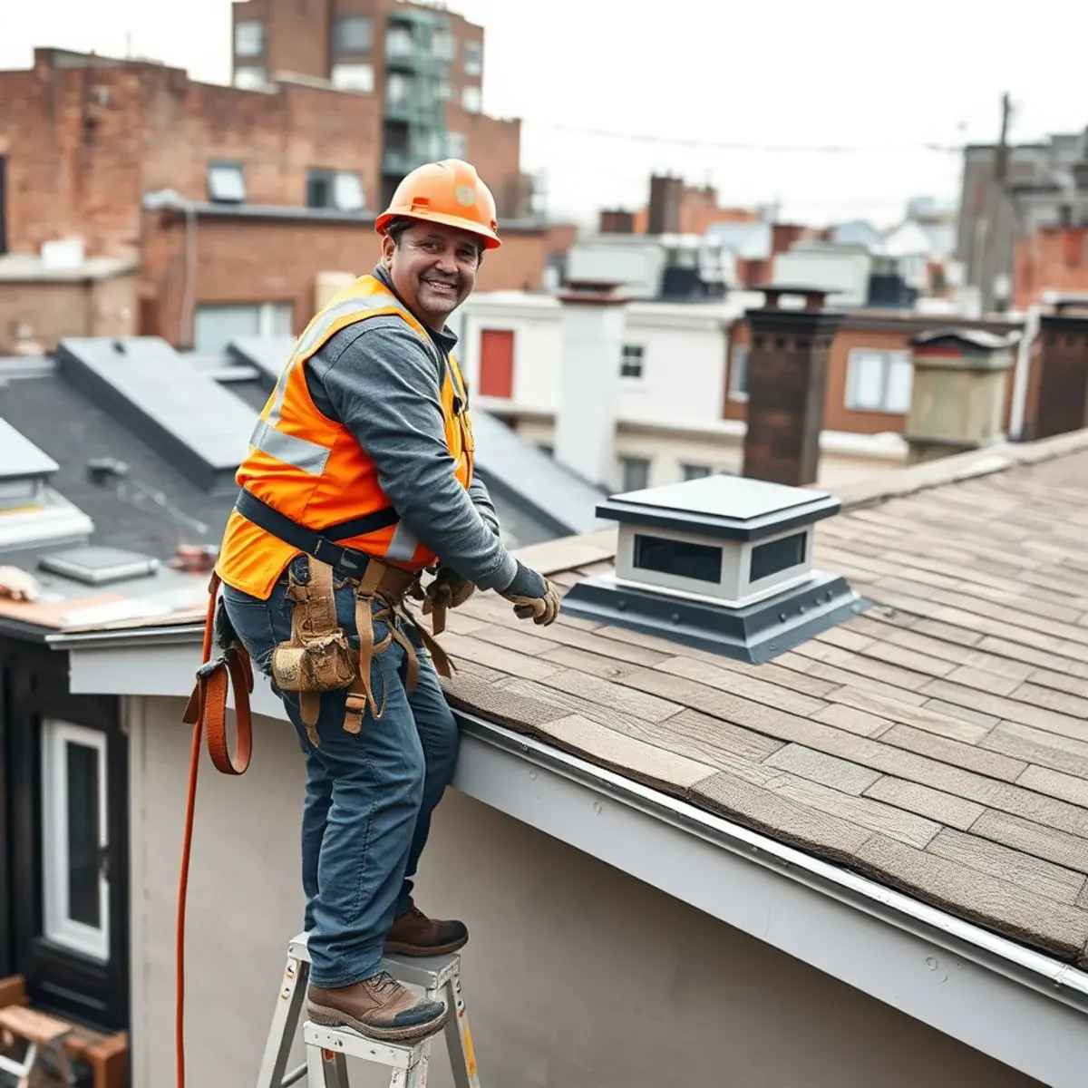 Roofing contractor working on a home in Brighton Beach, NY