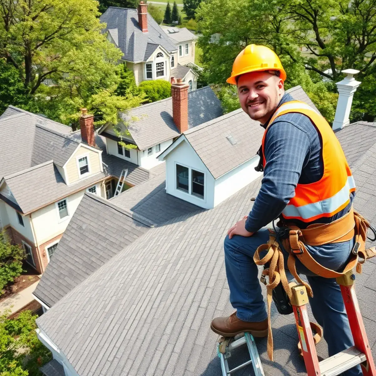 Roofing contractor working on a home in Bronxville, NY