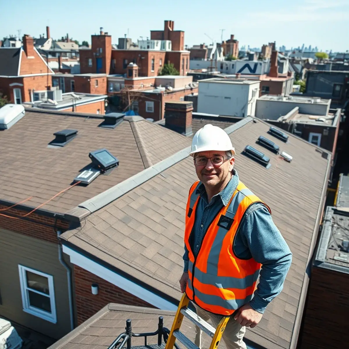 Roofing contractor working on a home in Canarsie, NY