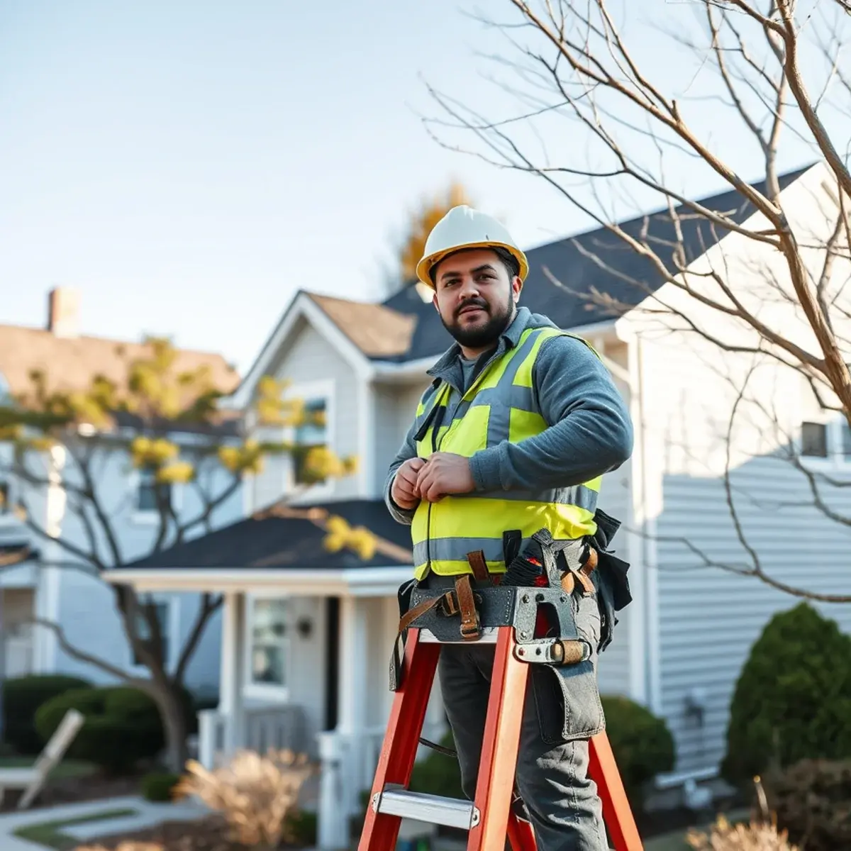 Roofing contractor working on a home in Centerport, NY