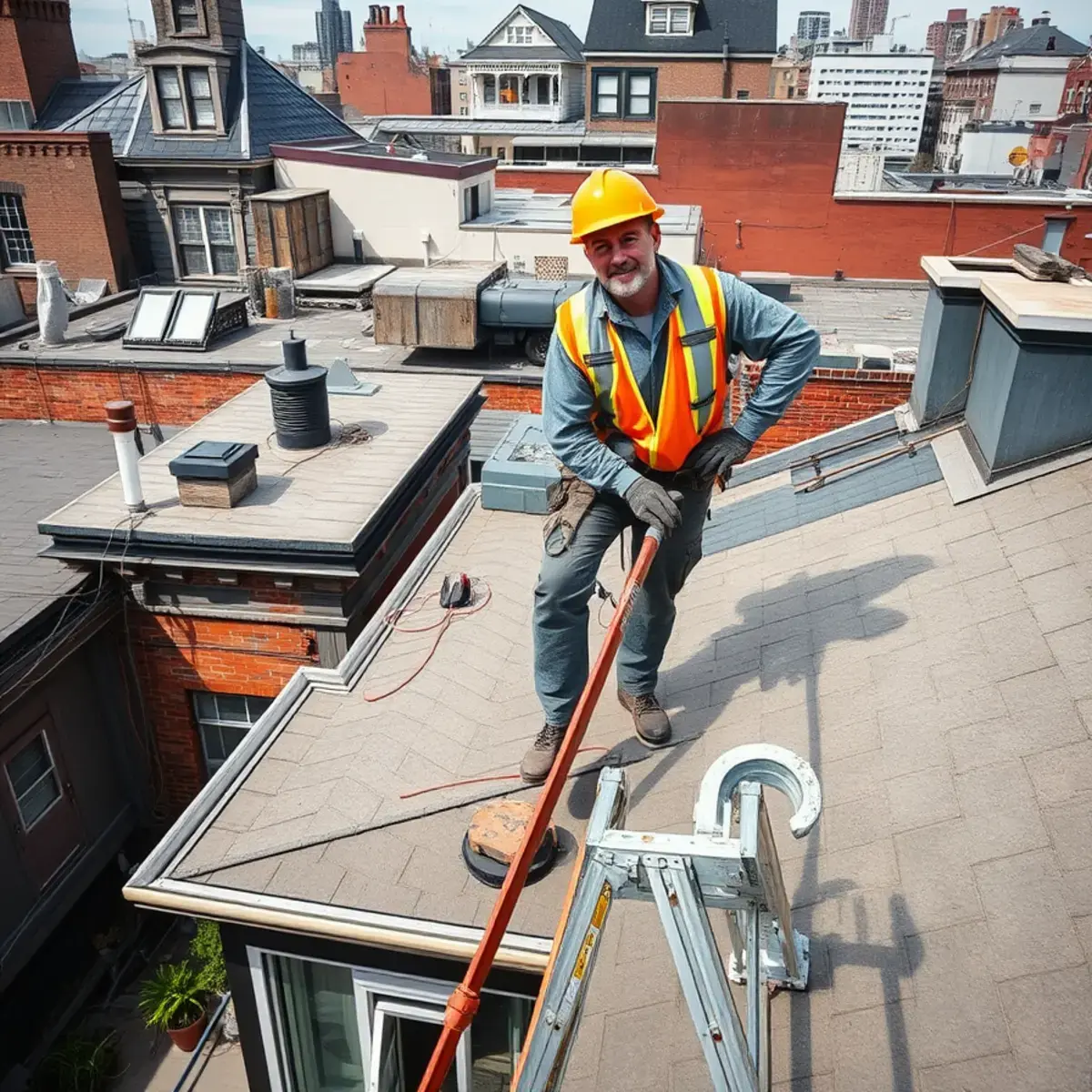 Roofing contractor working on a home in Clinton Hill, NY