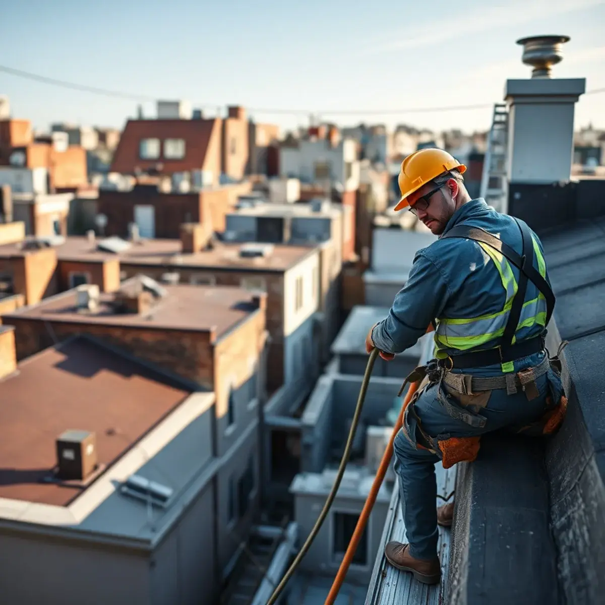Roofing contractor working on a home in Coney Island, NY