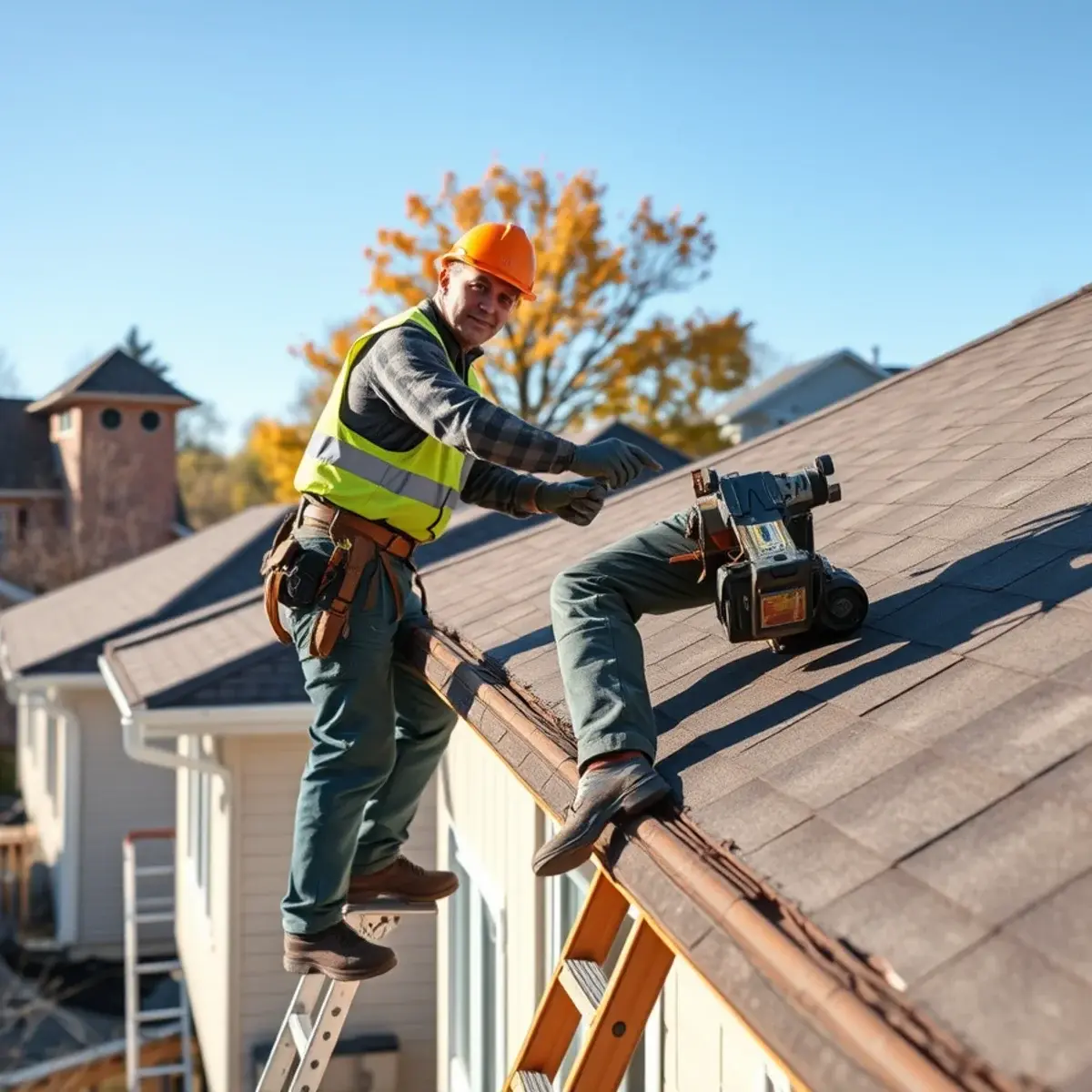 Roofing contractor working on a home in Corning, NY
