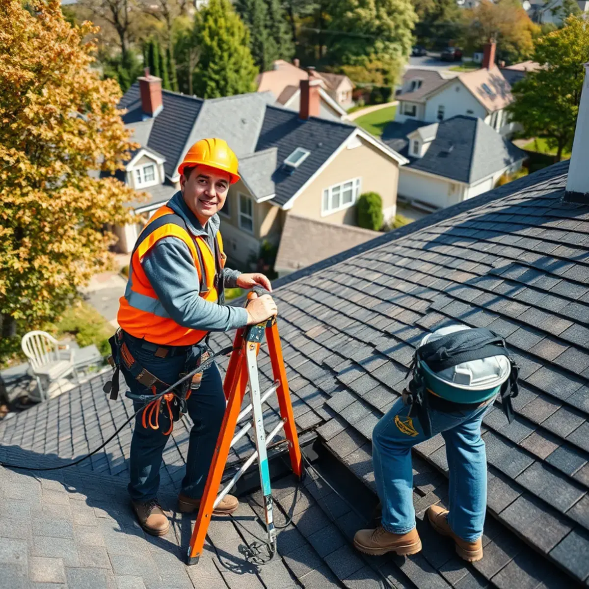 Roofing contractor working on a home in Elmsford, NY