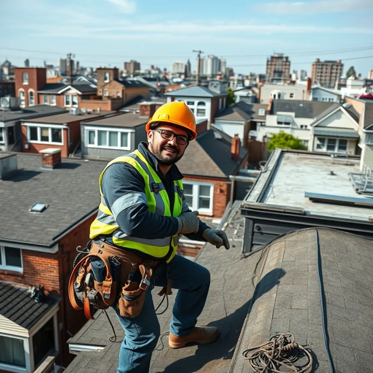 Roofing contractor working on a home in Far Rockaway, NY