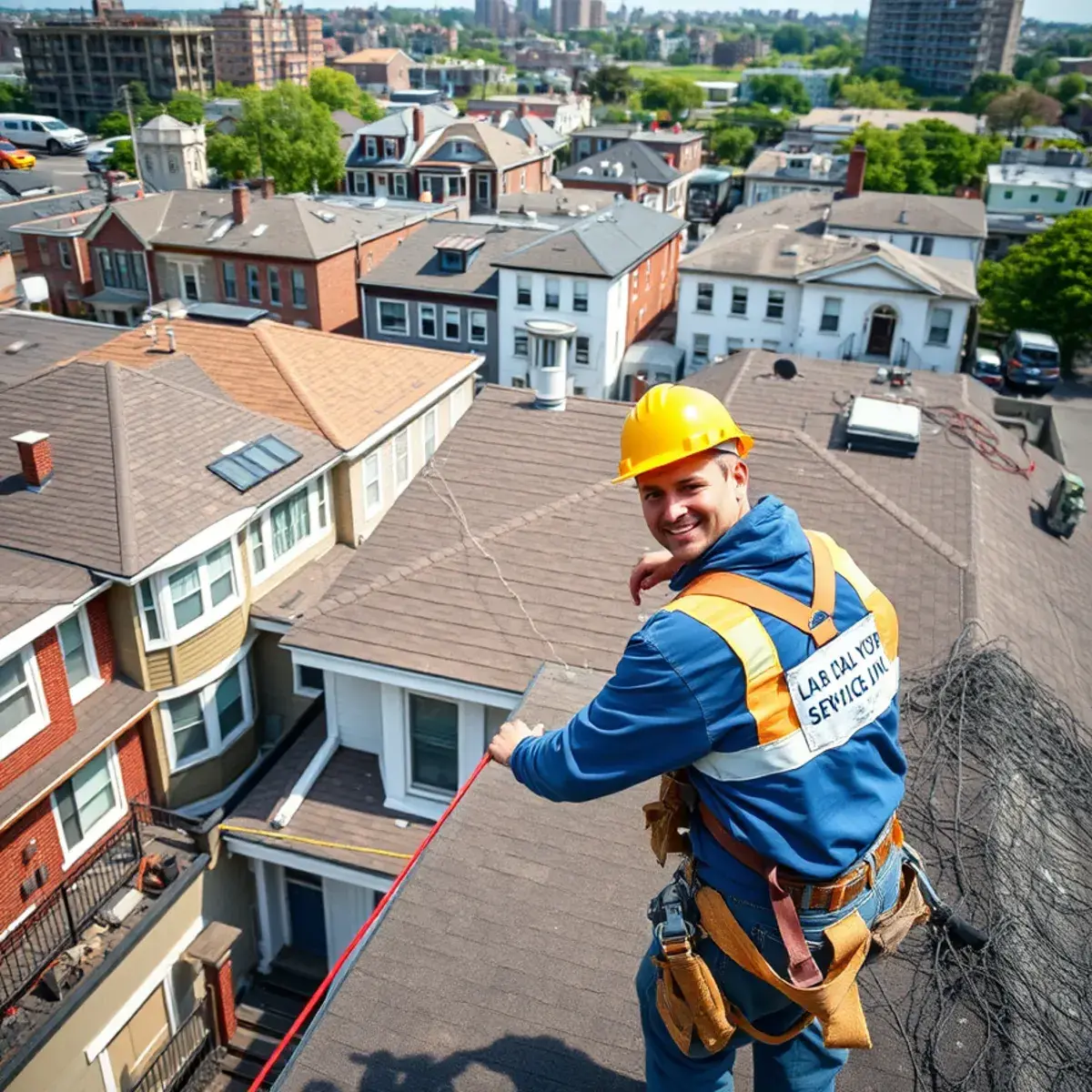 Roofing contractor working on a home in Floral Park, NY