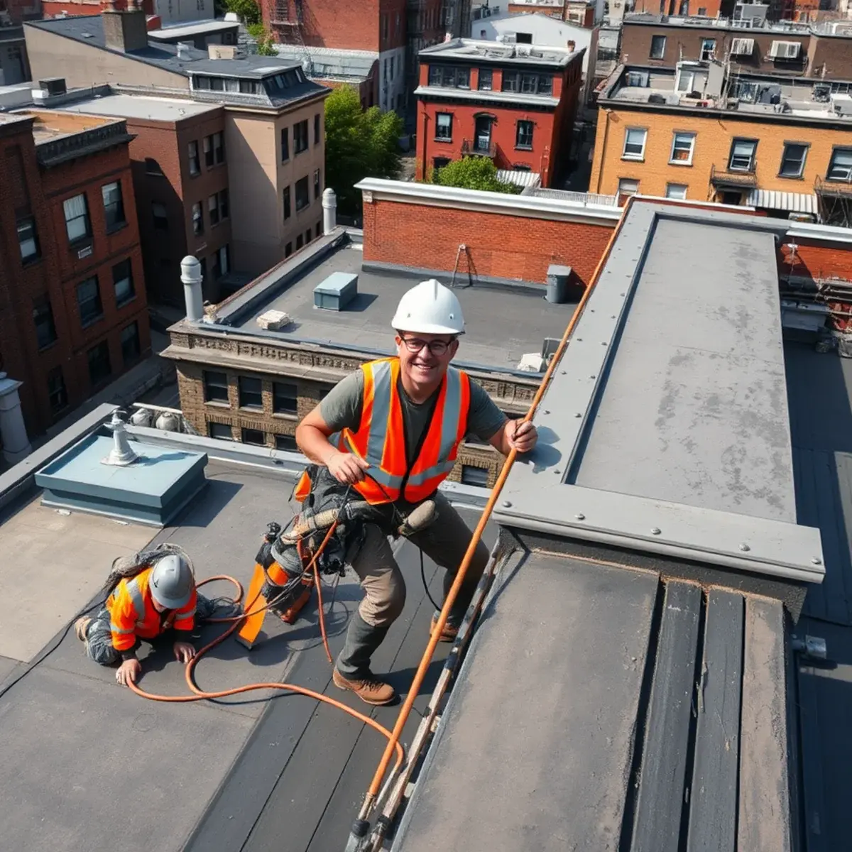 Roofing contractor working on a home in Gramercy, NY