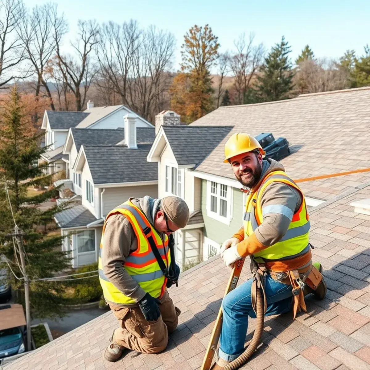Roofing contractor working on a home in Highland Falls, NY
