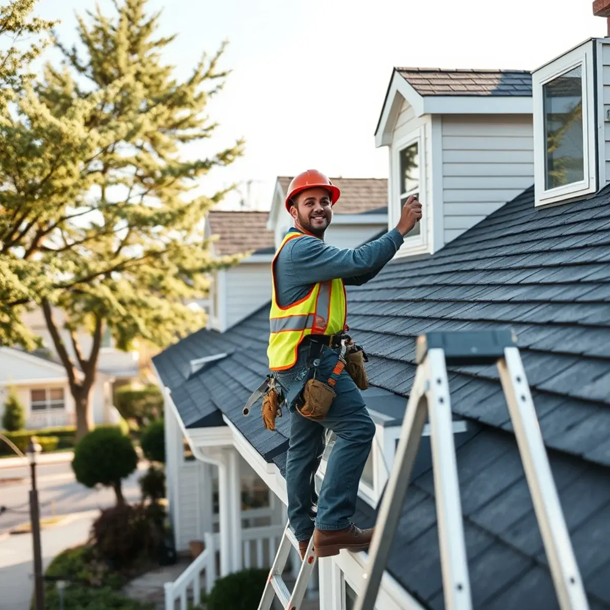 Roofing contractor working on a home in Holtsville, NY