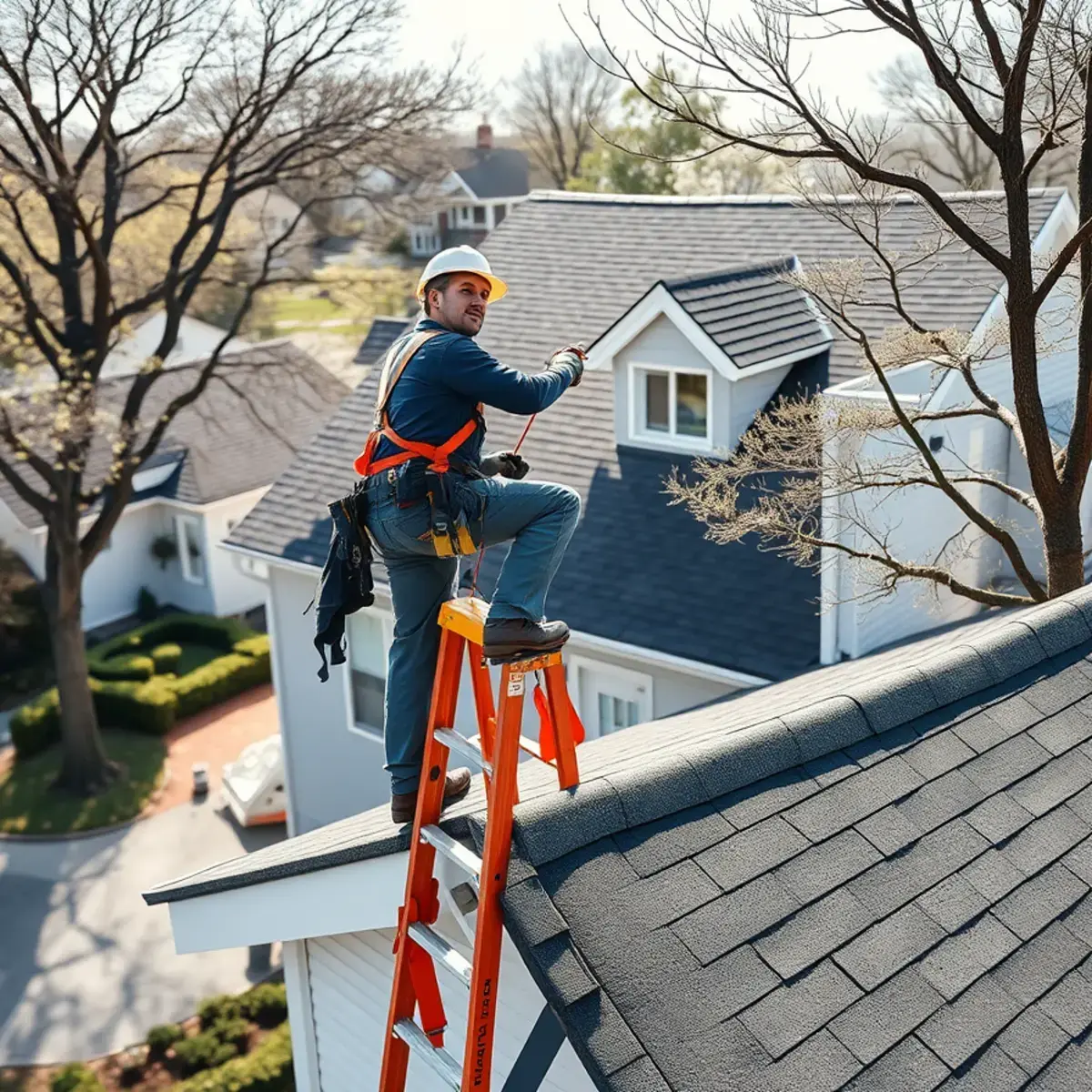 Roofing contractor working on a home in Huntington, NY