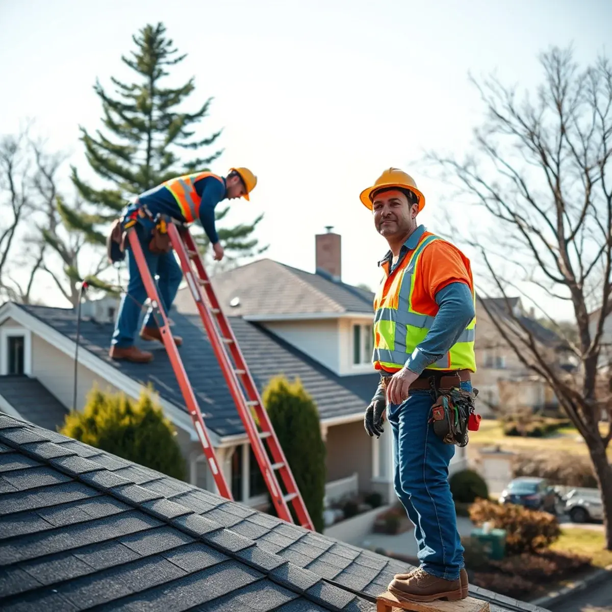 Roofing contractor working on a home in Jericho, NY