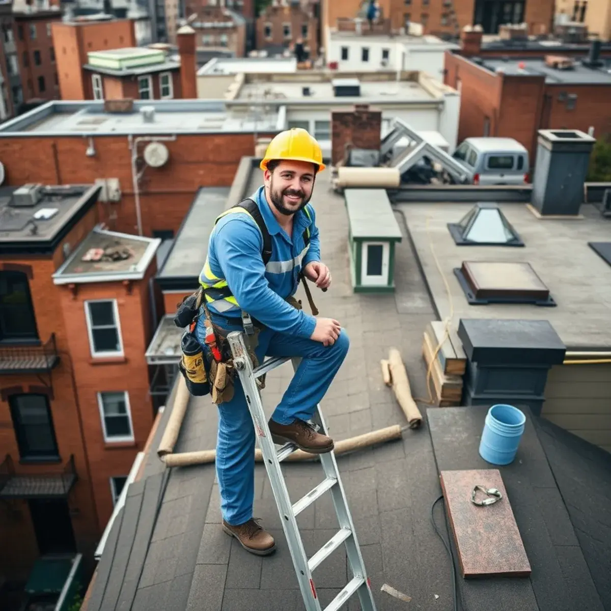 Roofing contractor working on a home in Kips Bay, NY