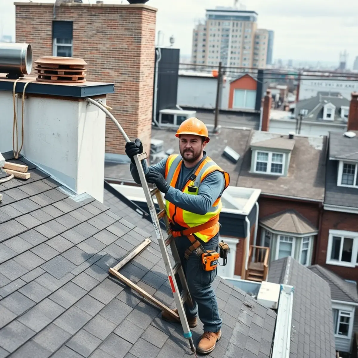 Roofing contractor working on a home in Laurelton, NY