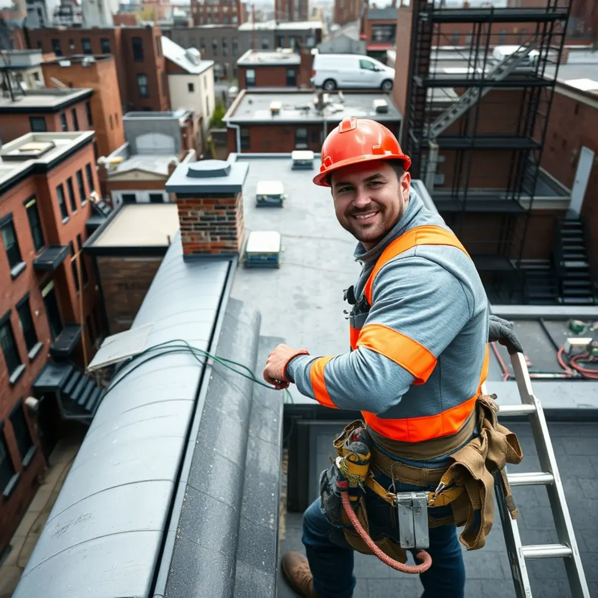 Roofing contractor working on a home in Little Italy, NY