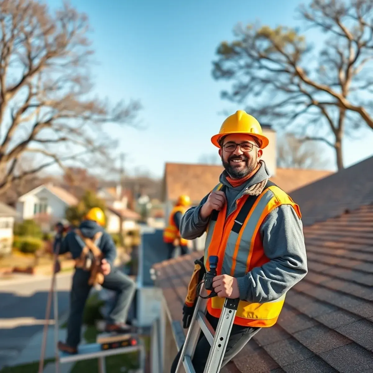 Roofing contractor working on a home in Mastic, NY