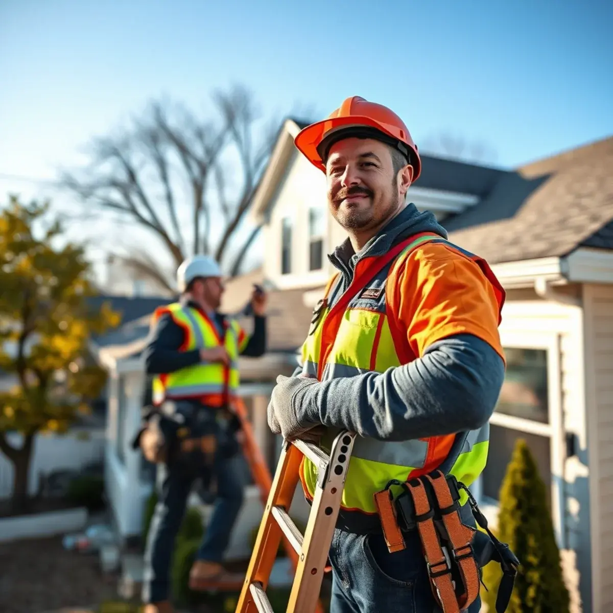 Roofing contractor working on a home in Medford, NY