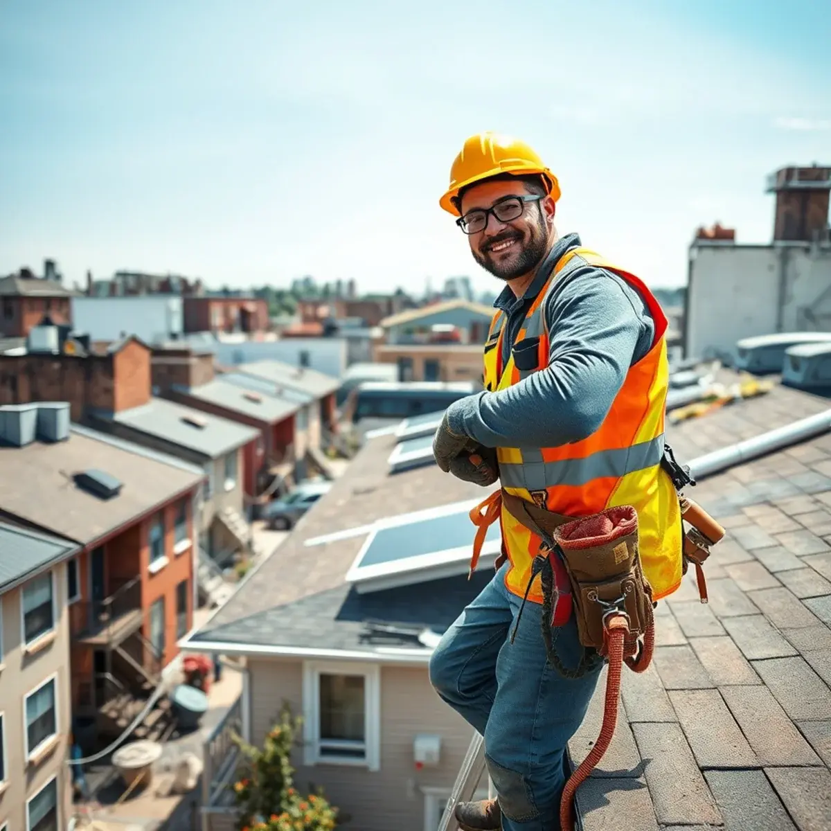 Roofing contractor working on a home in Midland Beach, NY