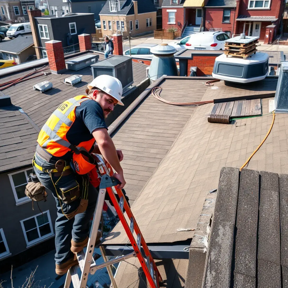 Roofing contractor working on a home in Midwood, NY