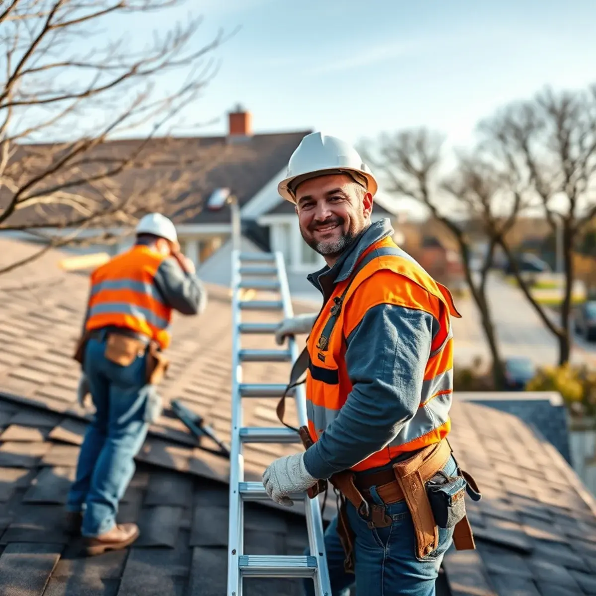 Roofing contractor working on a home in Montauk, NY