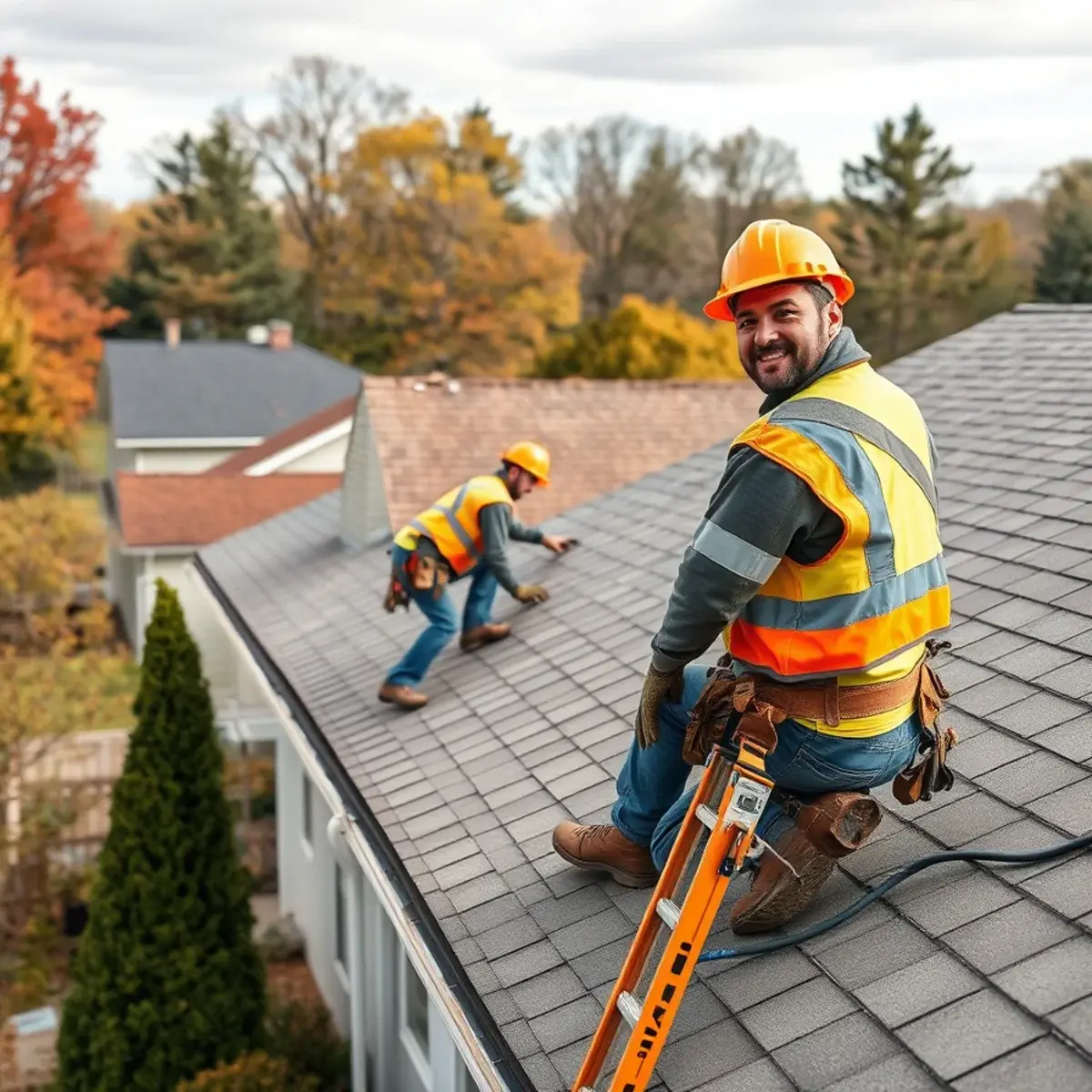 Roofing contractor working on a home in Monticello, NY