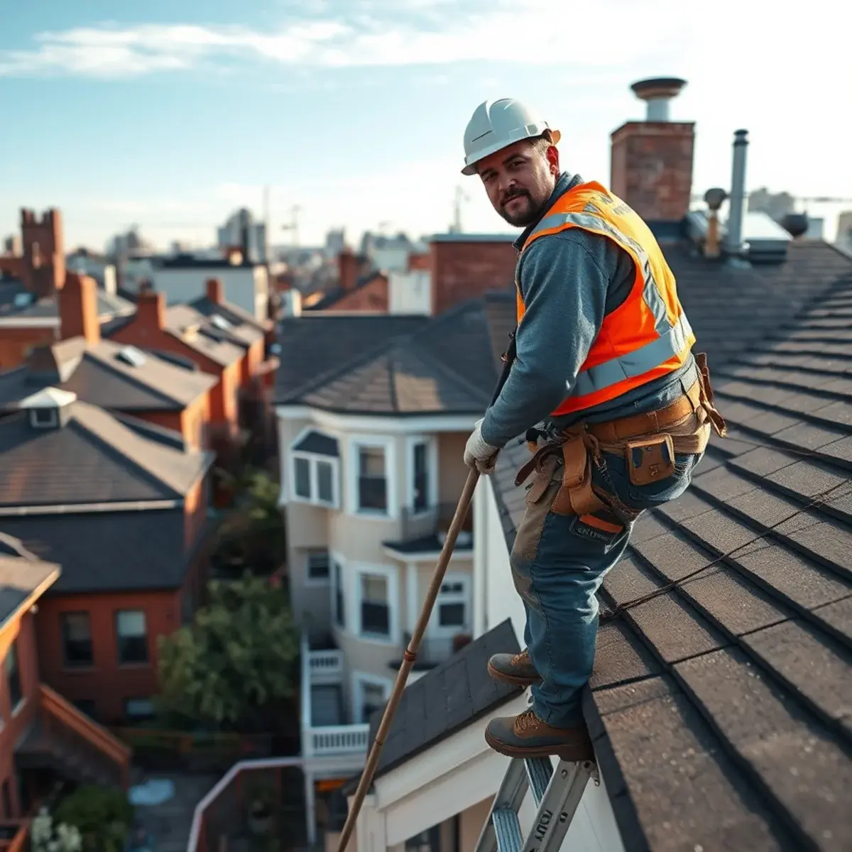 Roofing contractor working on a home in New Brighton, NY
