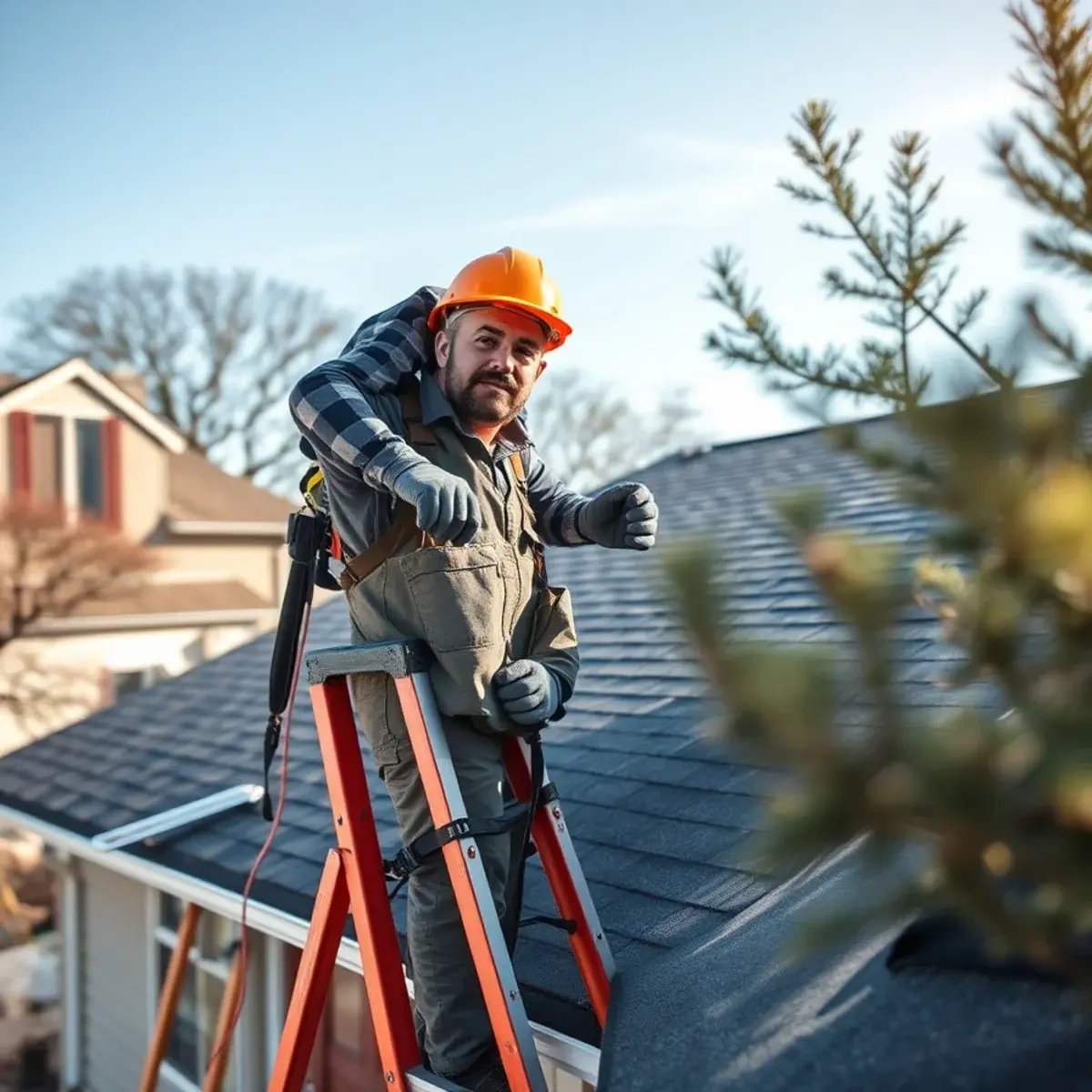 Roofing contractor working on a home in New Hyde Park, NY