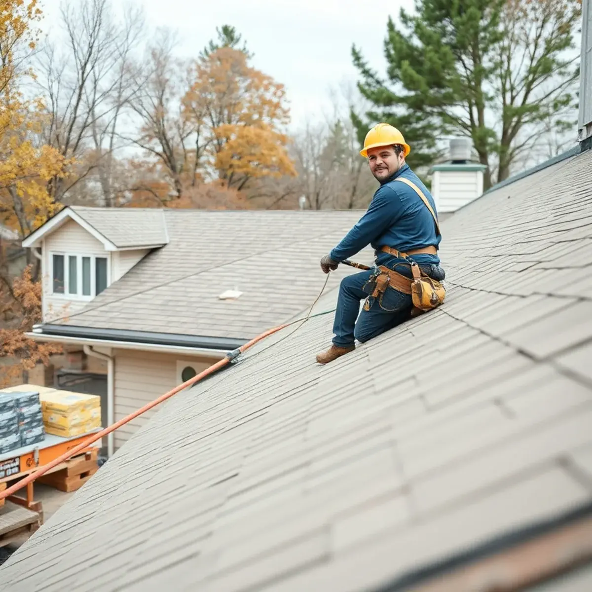 Roofing contractor working on a home in Niagara County, NY