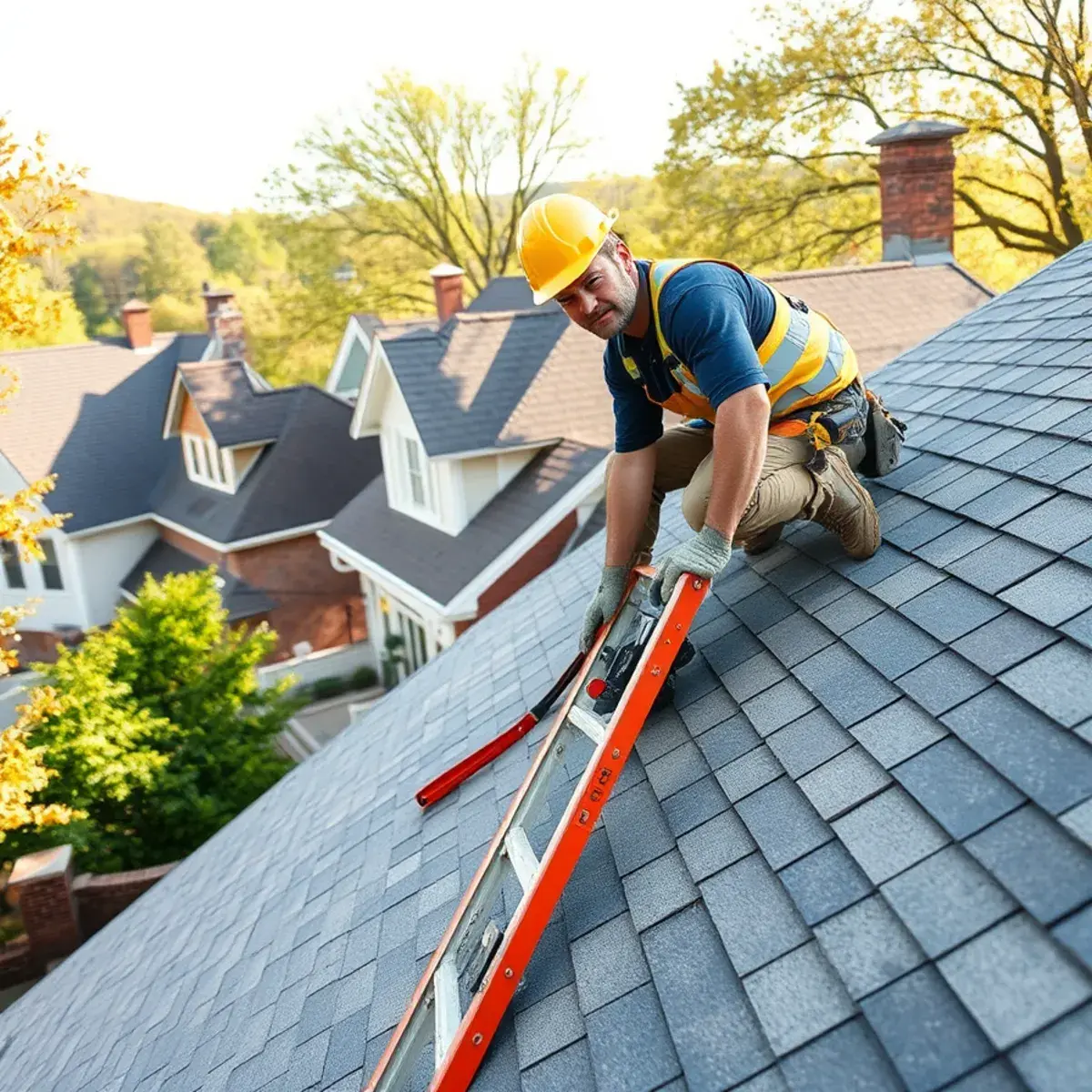 Roofing contractor working on a home in Ossining, NY