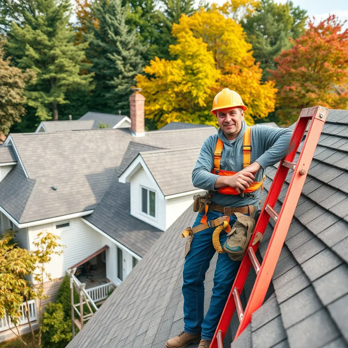 Roofing contractor working on a home in Oswego, NY