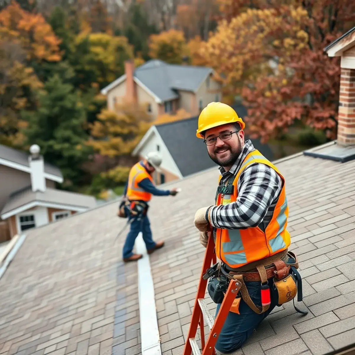Roofing contractor working on a home in Pawling, NY