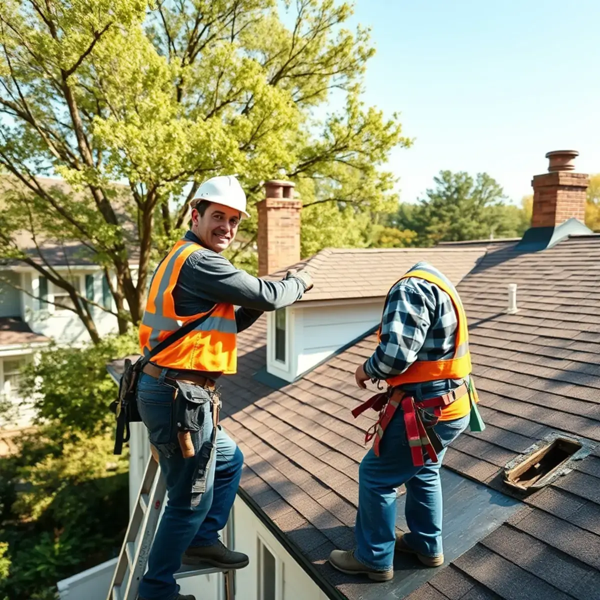 Roofing contractor working on a home in Pearl River, NY