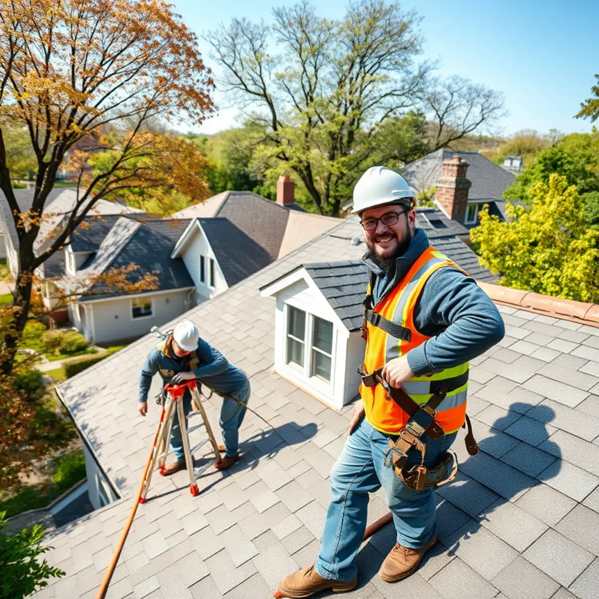 Roofing contractor working on a home in Pelham Manor, NY