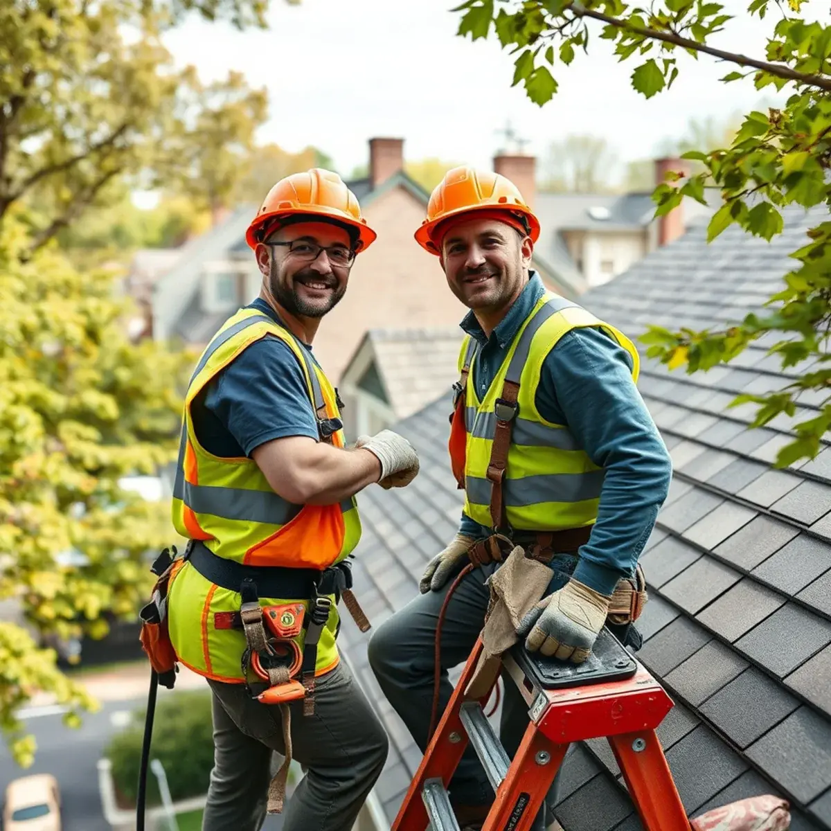Roofing contractor working on a home in Pelham, NY