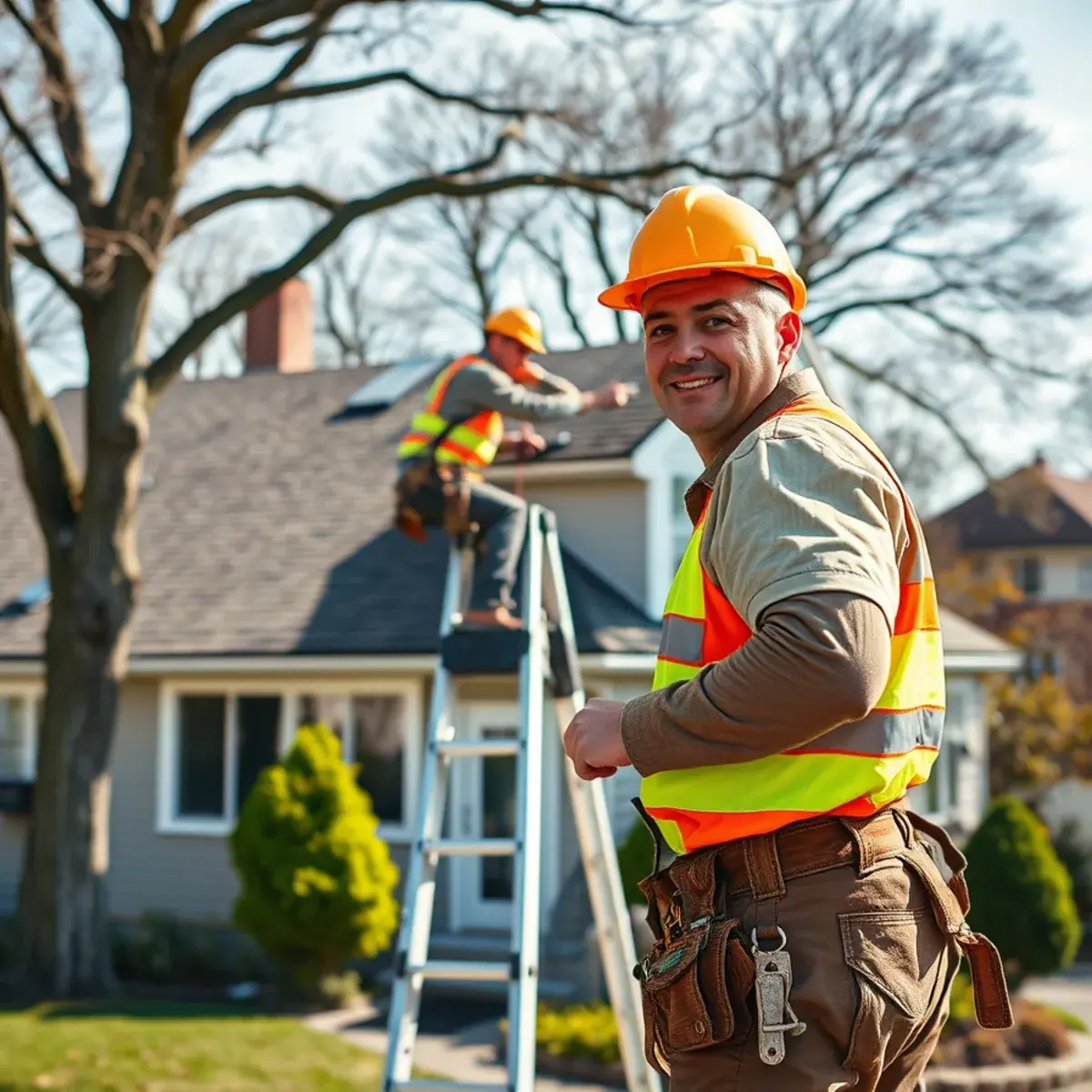 Roofing contractor working on a home in Plainview, NY