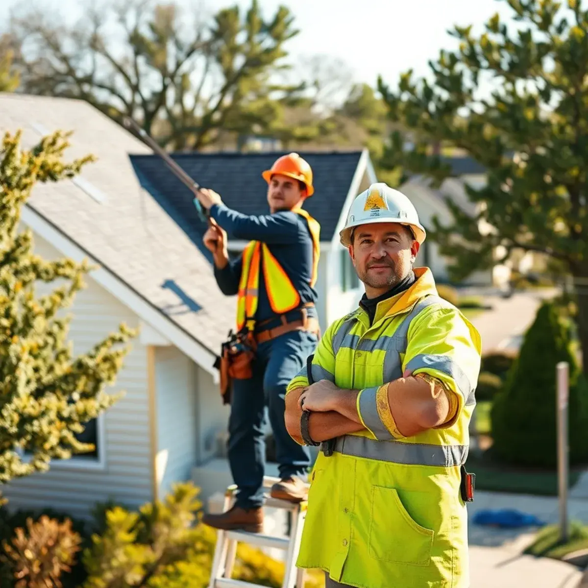 Roofing contractor working on a home in Port Jefferson, NY