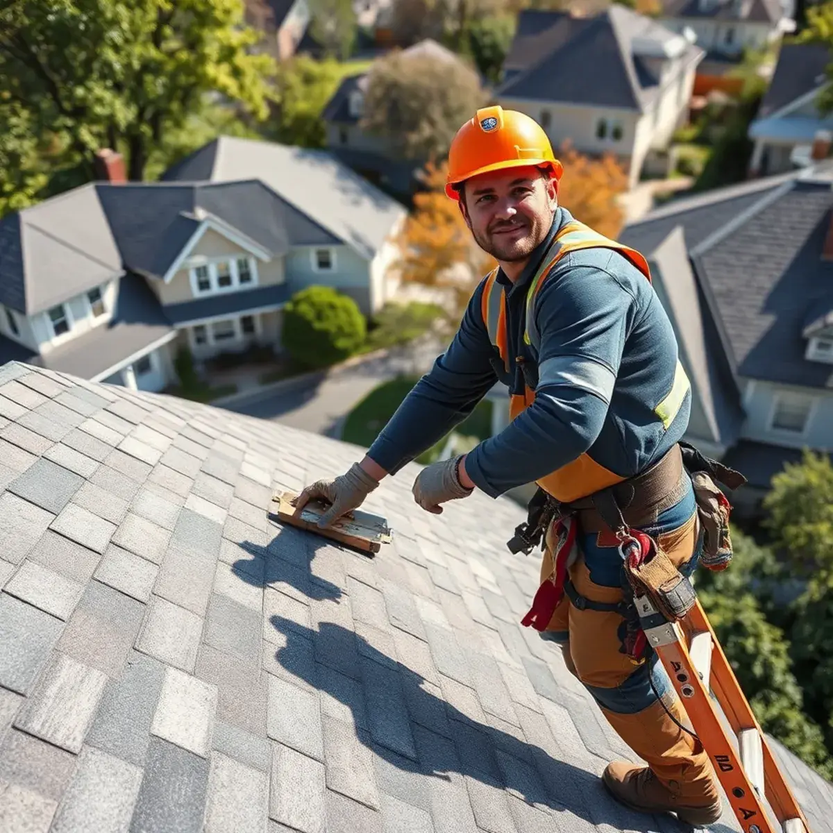 Roofing contractor working on a home in Purchase, NY