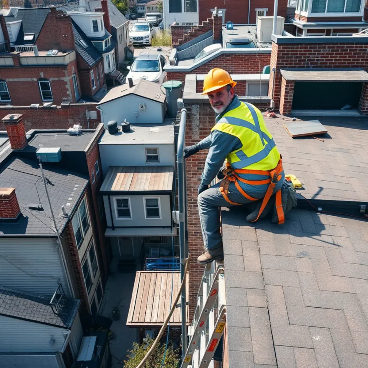 Roofing contractor working on a home in Richmond Valley, NY