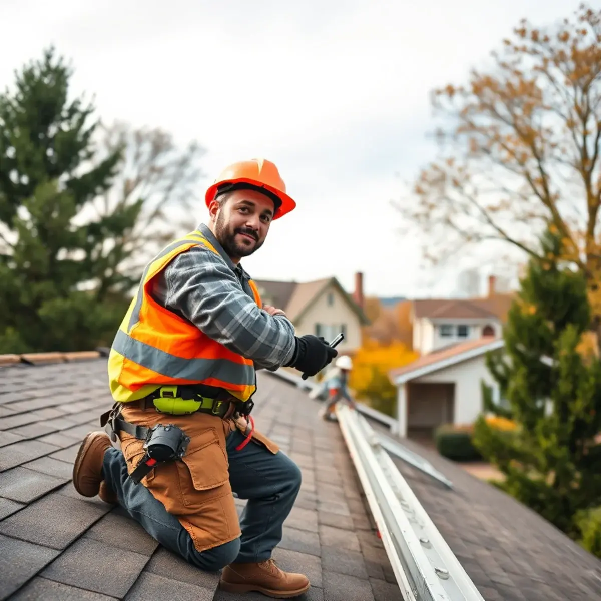 Roofing contractor working on a home in Sherrill, NY