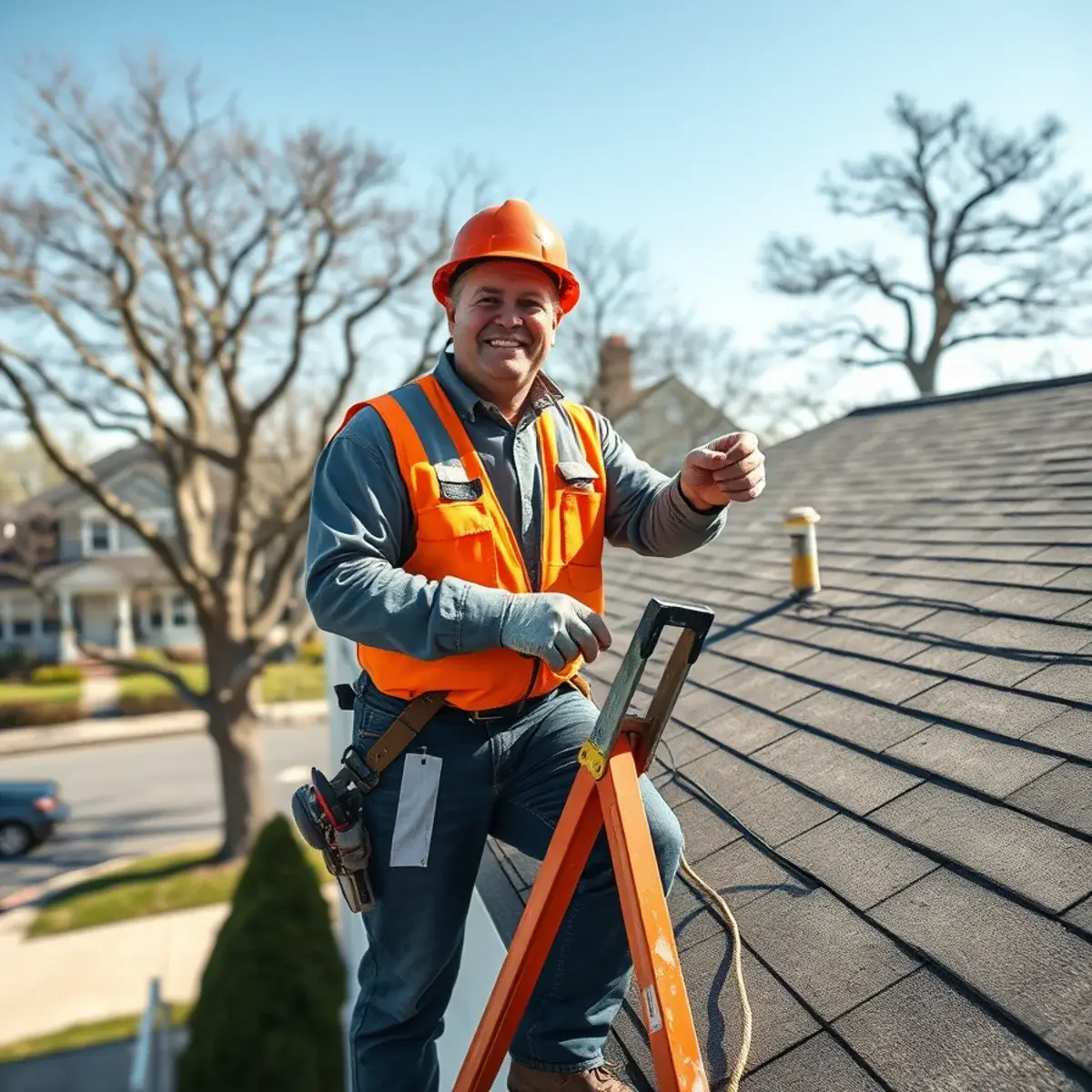 Roofing contractor working on a home in Stony Brook, NY