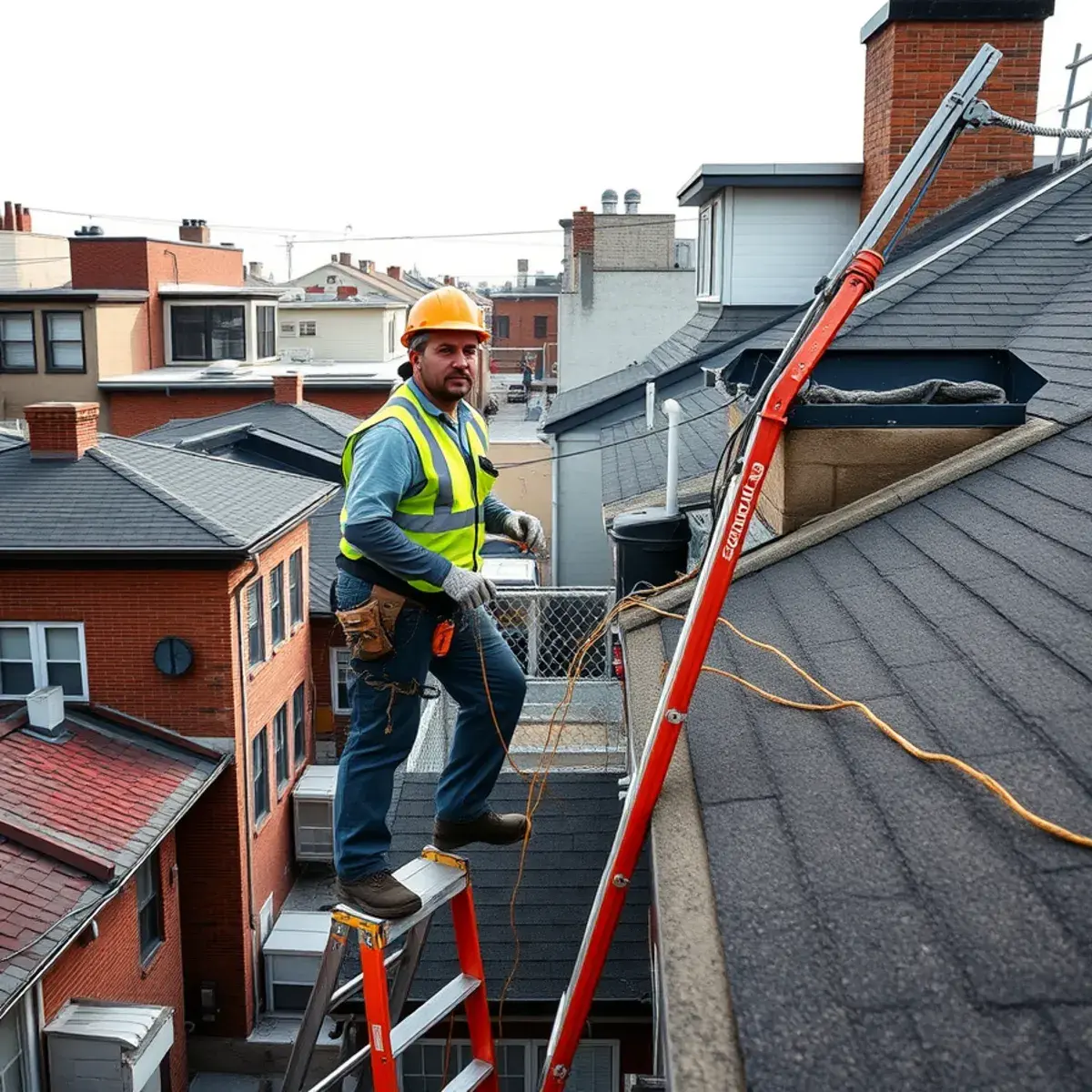 Roofing contractor working on a home in Sunset Park, NY
