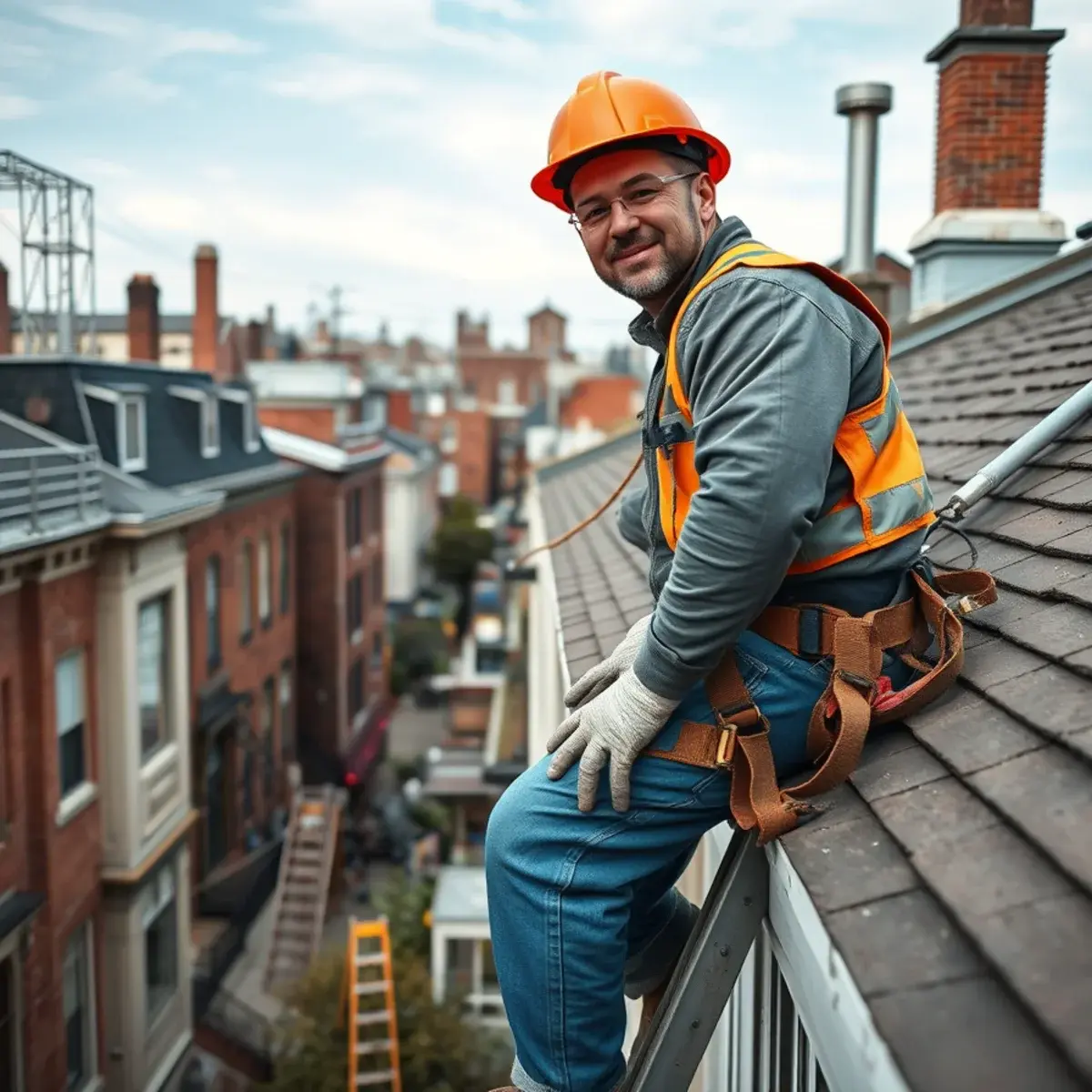 Roofing contractor working on a home in Tompkinsville, NY