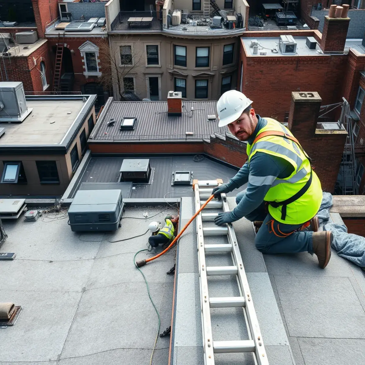 Roofing contractor working on a home in Tribeca, NY