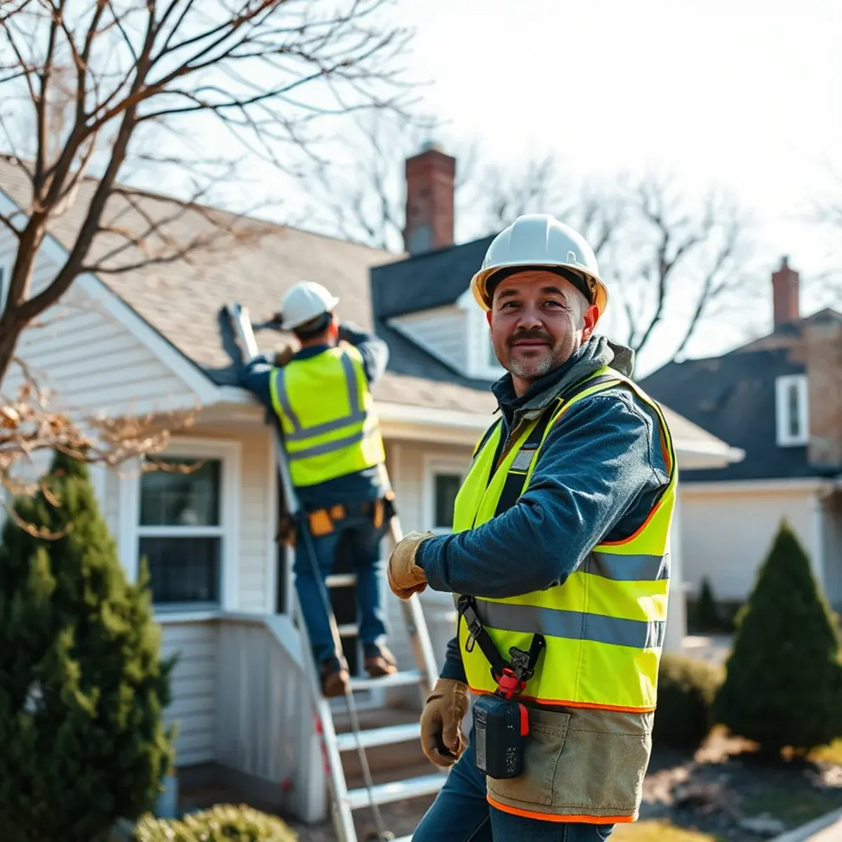 Roofing contractor working on a home in Uniondale, NY