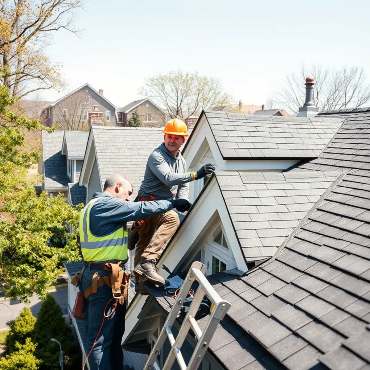 Roofing contractor working on a home in Verplanck, NY
